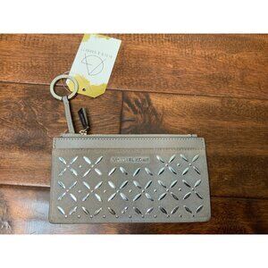 Michael Kors Money Pieces Large Studded Gray Suede Leather Slim Wallet